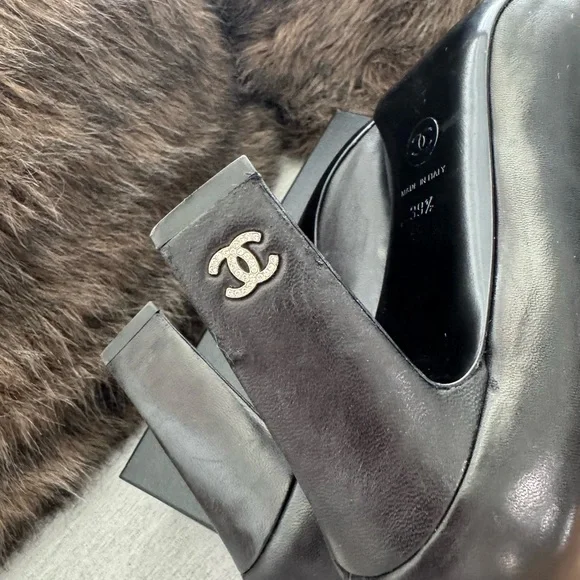 Chanel Black Heels with Mesh Design